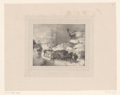 Coal cart with horses in a winter landscape
