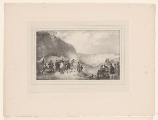 Hunters in a hilly landscape