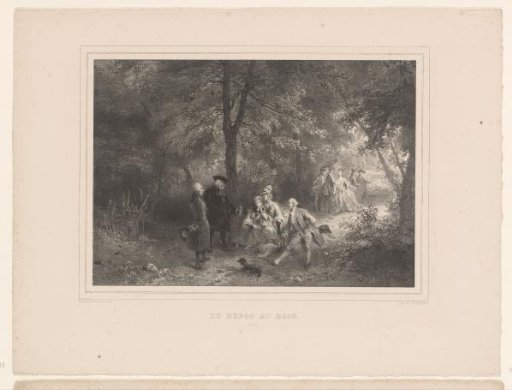 Company resting in a forest