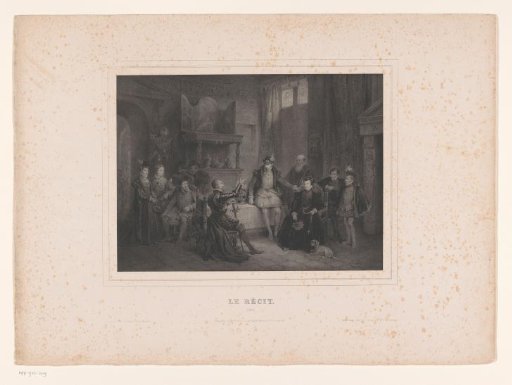 Interior with company listening to the story of a knight