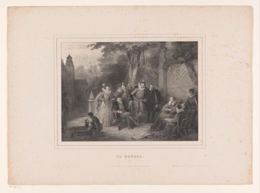 Company seated in a garden at a castle