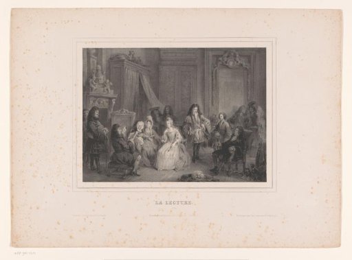 Man reading to a company in a richly decorated interior