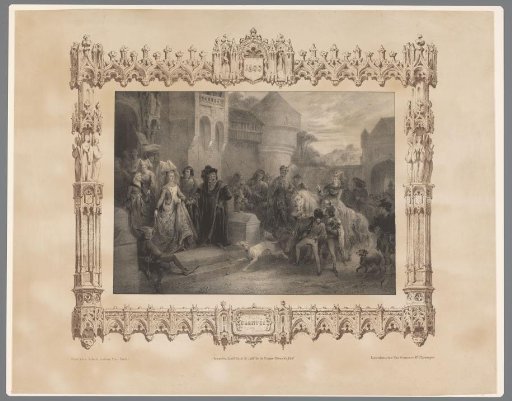 Lady with retinue received at a castle