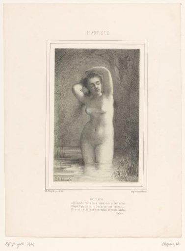 Water nymph Salmacis tying her hair