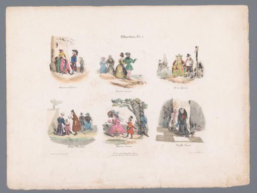 Six scenes with various figures