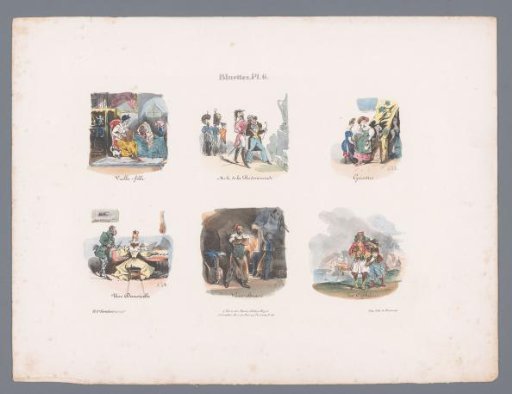 Six scenes with various figures