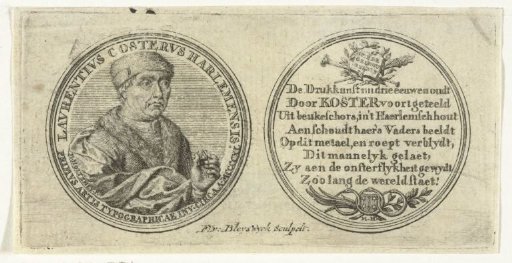 Medal with portrait of Laurens Jansz. Coster