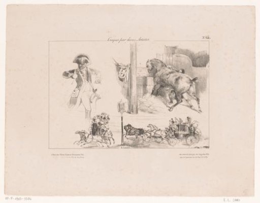 Three sketches of coachmen, horses and carriages