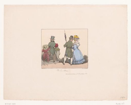 Man arm-in-arm with two children is followed by a woman arm-in-arm with another man