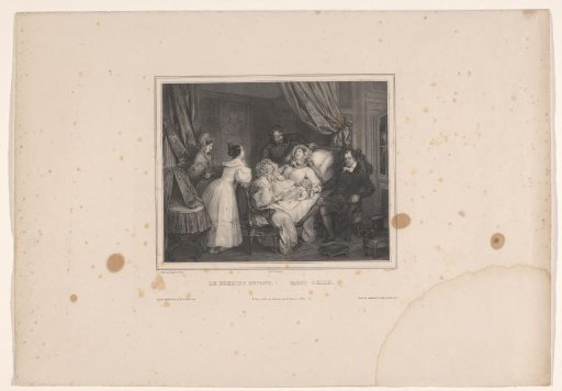 Woman with her first child in a bed