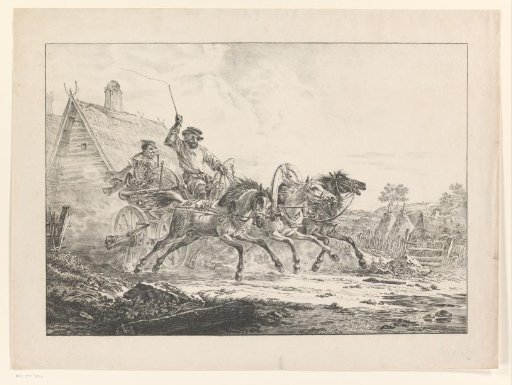 Two Men in a Carriage with Three Horses