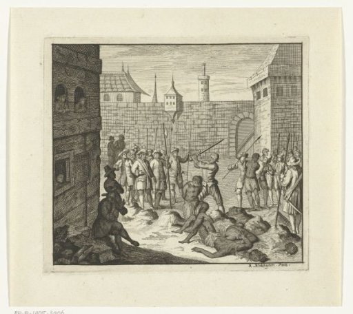 Executioner beheads black men on a square