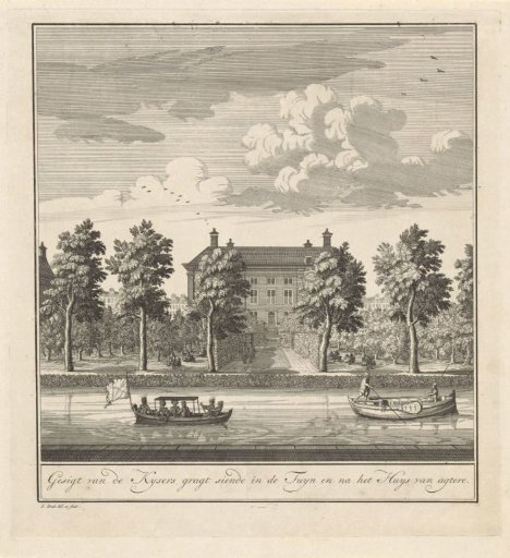 View of the garden and the rear facade of the Corvershof in Amsterdam