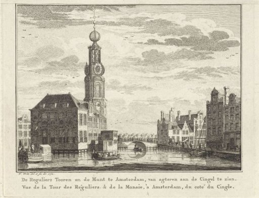 View from the Singel of the Mint Tower in Amsterdam