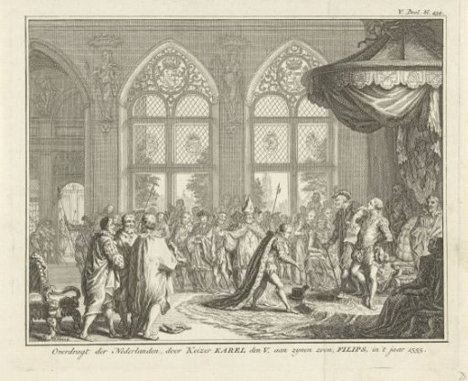 Emperor Charles V hands over the government of the Netherlands to his son Philip II, 1555