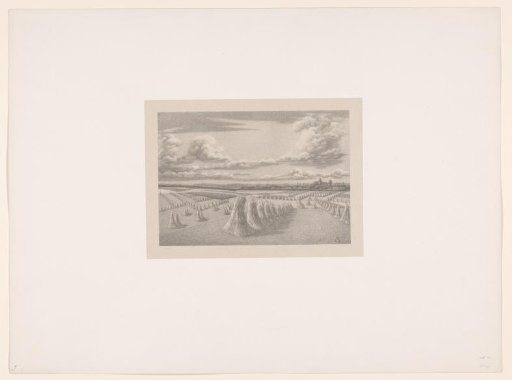 Pastoral landscape with sheaves of corn