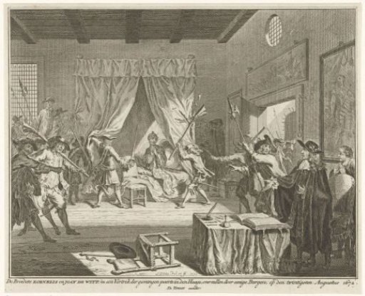The De Witt brothers attacked in their room above the Gevangenpoort, 1672