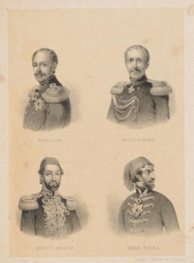 Portraits of Nicholas I of Russia, Aleksandr Sergeevich Menshikov, Abdülmecit, Sultan of the Ottoman Empire, and Omar Pasha