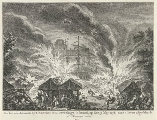 Fire in the fair stalls on the Buitenhof in The Hague, 1758
