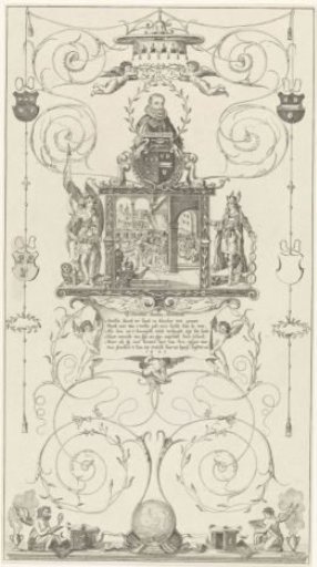 Emblematic print with the exile of Hugo de Groot