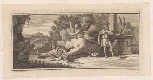 Allegorical scene with Justitia, murderer and man with two burning torches