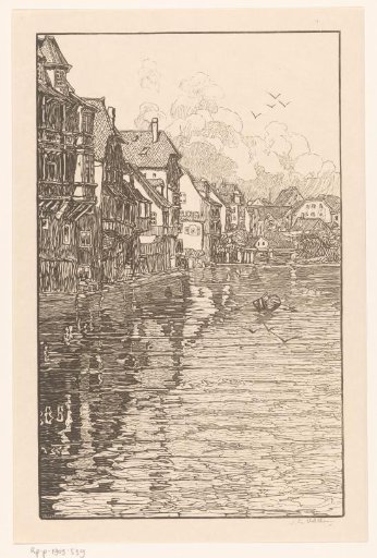 City view with houses on wide water