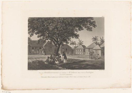 View of a village with inhabitants of Saint John's in Antigua