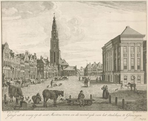 View of the Great Market Square and the Martini Tower in Groningen