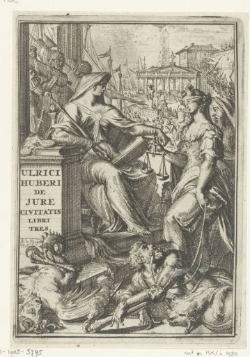 Title print for 'De jure civitatis, libri tres' by Ulricus Huber