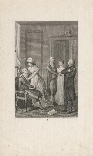 Five figures in an interior