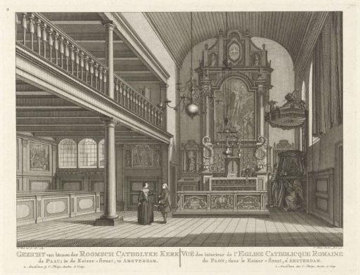 Interior of the Roman Catholic hidden church de Paauw in Keizerstraat in Amsterdam