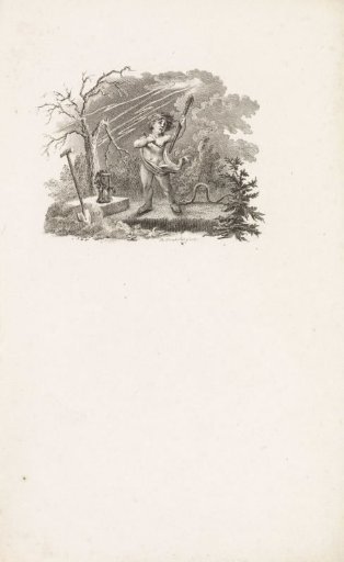 During a thunderstorm a putto with a candle and dagger is bitten in the foot by a snake