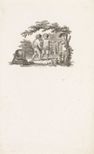 Wooded landscape with two putti by a globe and books