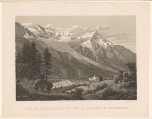 View of Mont Blanc from the valley of Chamonix