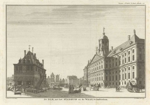View of the Waag and the Town Hall on the Dam in Amsterdam