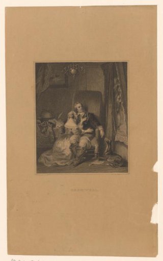 Woman Kneeling Beside a Man in a Chair