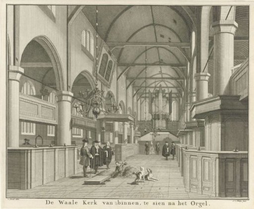 Interior of the Walloon Church in Amsterdam, viewed towards the organ