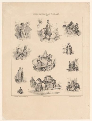 Eleven views with various Oriental figures and animals