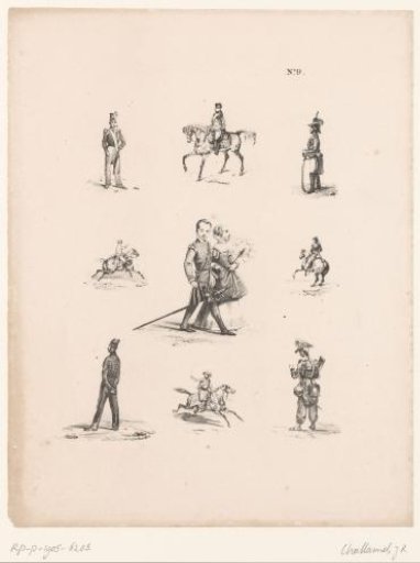 Nine studies of soldiers, riders and walkers