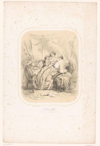 Young Woman with Two Men after an Extravagant Banquet