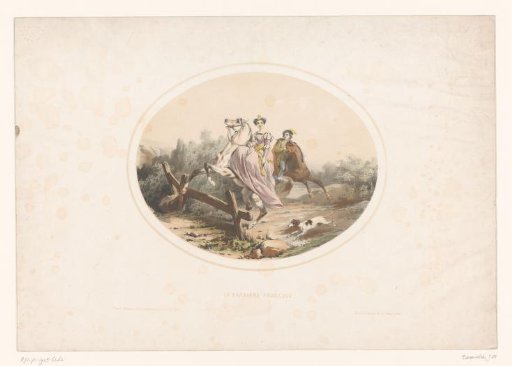 Noblewoman Jumps Horse over a Fence