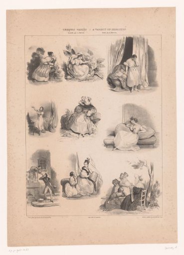 Nine scenes of young women in various situations