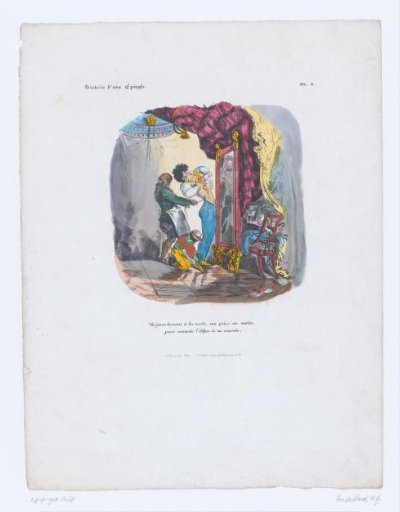 Young man looking at his cravat in the mirror