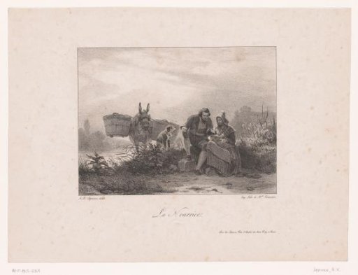 Man, Dog and Mule Looking at a Nurse with Child