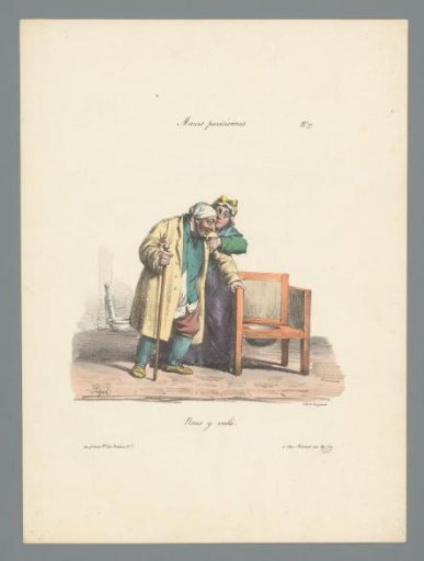 Woman helping a disabled man to the chamber pot
