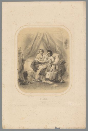 Man and woman kissing on a bed