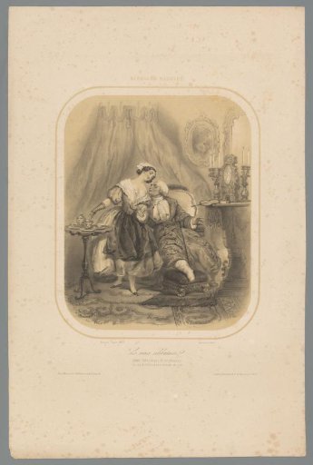 Seated man with a bandaged foot beckoning to a standing young woman