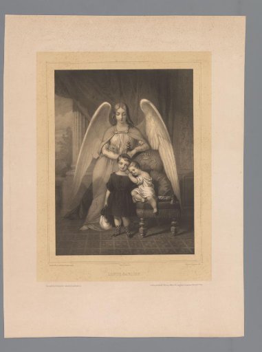 Guardian angel stands behind two young children