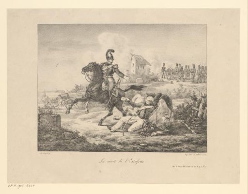 Courier handing letter to rider on the battlefield