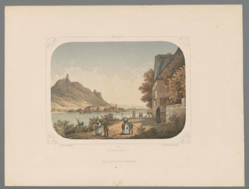 View of the Drachenfels mountain along the Rhine